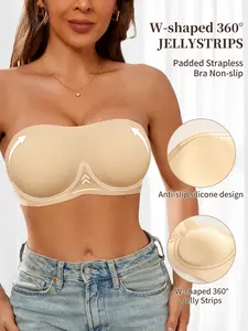 Women's Jelly Wireless Push-Up Bra  Full Coverage Medium Support, Strapless Bras Bandeau Bra Non Slip Wireless Supportive Padded Bras Seamless Smooth Comfortable Tube Bra