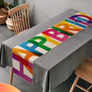 [1pc Colorful Happy Birthday Table Runner] 1pc Happy Birthday Table Runner - Colorful Rectangular Linen Fabric, Woven Table Decoration for Indoor Outdoor Family Party