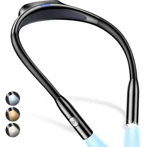 Gritin LED Neck Reading Light,Book Light for Reading in Bed-Eye Caring 3 Colors, Dimmable Brightness, Bendable Arms, 80+Hrs Runtime, Neck Round Design, Comfortable &Lightweight for Crafting, Knitting