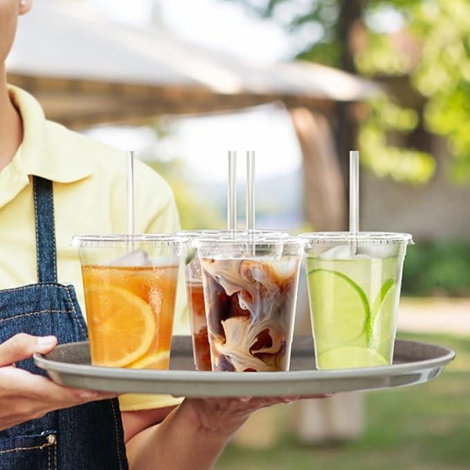 100 Pack 16oz Clear Plastic Cups with Lids & Straws – Disposable Iced Coffee & Smoothie Cups, Leak-Resistant Cold Drink Cups, Food-Safe Party & Takeaway Cups