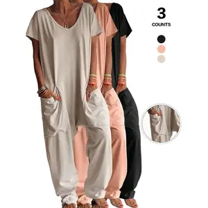 Oversized women’s harem jumpsuit, bohemian-style jumpsuit with side pockets, casual and fashionable for spring and summer