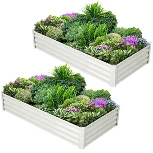 Galvanized Raised Garden Bed Kit - 2 Pack Large Outdoor Metal Planter Boxes (6x3x1ft) & 1 Rectangular Bed (8x4x2ft) - Open Base, Safety Edge, Gloves - For Vegetables, Flowers, Herbs