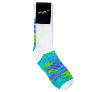 Northern Lights Cotton Athletic Crew Socks - White with Turquoise & Blue Design, Extra Cushion for Comfort, Breathable Combed Cotton