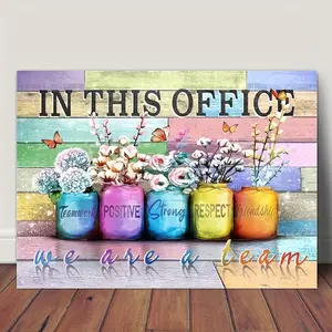 1 Piece Inspirational Wooden Frame Canvas Wall Art - Vibrant Teamwork and Positivity Floral Pattern Canvas Suitable for Home, Office, Bathroom, Living Room Decoration - Ready-to-Hang Holiday Gift Suitable for Various Occasions - Edged Canvas
