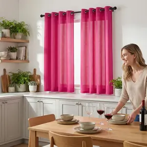 Curtain Club 2Panels 52x63Inches Natural Chlorine-Resistant Kitchen Curtain, Made of Chlorine-Resistant Double Color Yarn Fabric, Iron Ring Style, Suitable for Small Windows, Easy Installation, Elegant and High-End, Can Better Decorate Your Kitchen, L18-1
