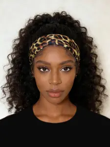 Gurxen fashionable women's short hair headband, non-slip elastic leopard print headband, soft fabric, 2-inch thick striped headband, suitable for girls.