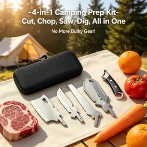 4-in-1 Camping Cooking Tool Set with Detachable Handle Food-Safe Stainless Steel Prep Kit for Outdoor & Everyday Use Lightweight Compact Durable Gift with 4 Interchangeable Blades