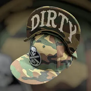 Dirty Patch Camo Snapback Hat with Black Front and Unique Design Elements