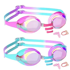 Wenwasno Kids Swim Goggles 2 Pack Anti-UV Anti-Fog Wide View Swimming Goggles for Kids 3-14 Water Pool Goggles
