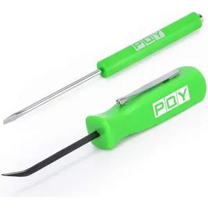 Pocket Magnetic Screwdriver Slotted Head With Magnet Top + Mini Pry Bar Set Green