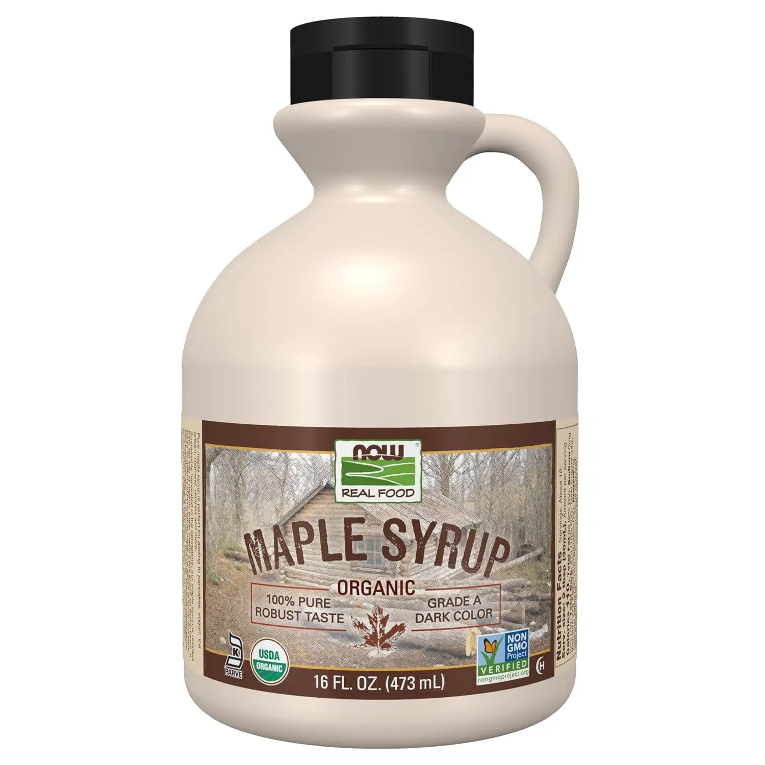 NOW Foods Certified Organic Grade A Dark Color Pure Maple Syrup - 16-oz, Non-GMO Certified, Vegan, Refrigerated, Robust Taste, See Nutrition