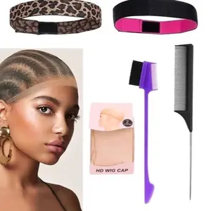 Wig Installation Kit 8Pcs/set Hd Wig Caps For Lace Front 2Pcs Wig Bands Lace Melting Band 1Pcs Eyebrow Edge Brush 1Pcs Tail Comb Haircare Heatless