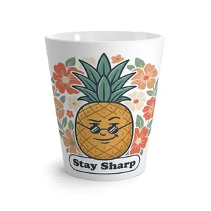 Stay Sharp pineapple illustration Latte Mug | floral retro cute coffee cup