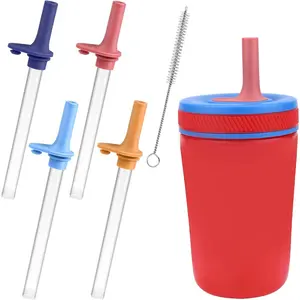 Replacement Straws and Bite Valve for Zak Designs Kelso 15 oz Tumbler Water Bottle and 12 oz Cups, 4 Pcs Reusable Silicone Straws with Cleaning Brush