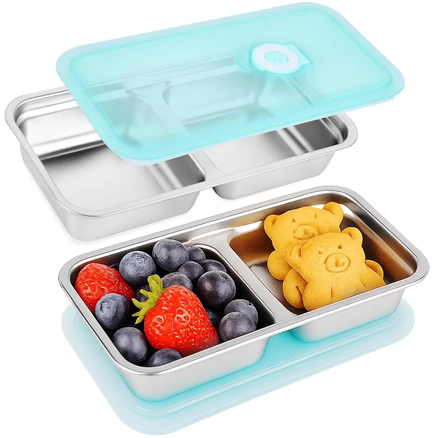 2pcs Grab and Go Snack Containers Stainless Steel, Reusable Snack Condiment Containers with Lids, Food Storage Set, Double Compartment Food Lunch Meal Container Prep for Travel, Leak Proof Lids, Leakproof Container, Airtight Container Set