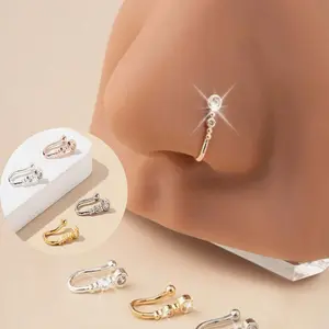 A delicate and elegant 14k gold-plated gourd-shaped nose ring, adorned with CZ stones, suitable for women, parties, as a gift, or for everyday wear