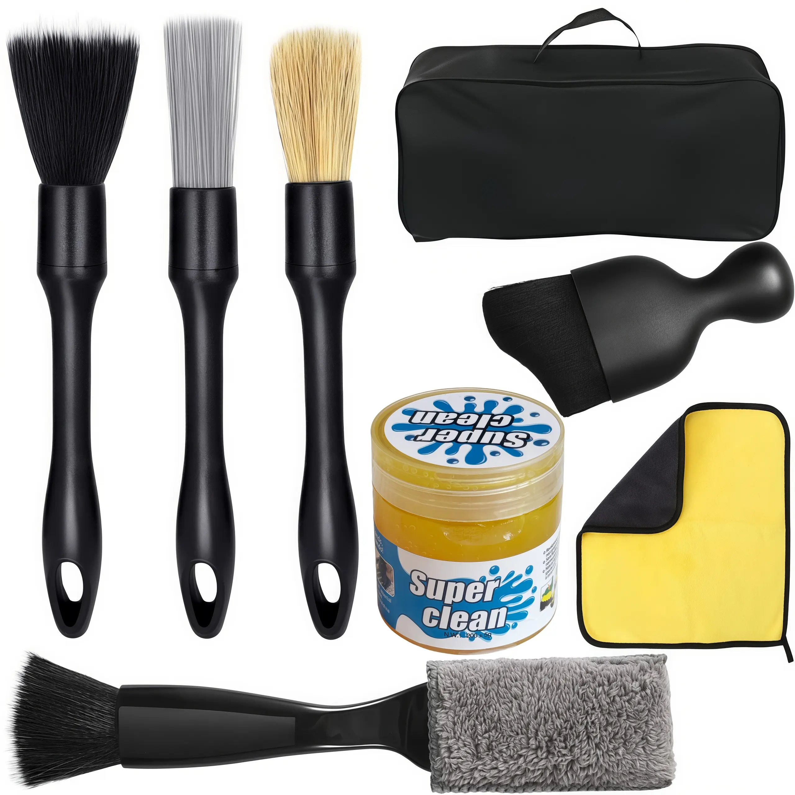 LMMAKE 1SET Car Interior Detailing Kit – Non-Sticky Cleaning Gel, Ultra-Soft Detailing Brushes, Dual-Head Vent Brush, Microfiber Towels & Storage Bag, Compatible with Cars, Trucks & SUVs