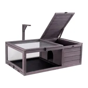 VEVOR 3 - Room Tortoise House, Tortoise Habitat with Balcony 2 Stories, Wooden Tortoise Enclosure Indoor Outdoor with Ramp, Tray, Openable Roof, Large Reptile Cage, 44x 25.6x 24VEVOR Super Brand Day