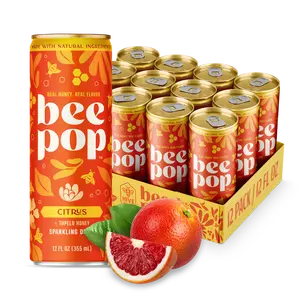 BeePop Citrus Tupelo Honey Prebiotic Sparkling Drink – 12 Pack