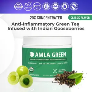 Amla Green Anti-Inflammatory Green Tea – 20x Concentrated Organic Indian Gooseberry | Classic Flavor | Lower Blood Sugar, Cholesterol, Blood Pressure