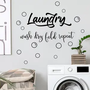 Letter Pattern Wall Sticker, 3sheets Laundry Room Decorative Wall Sticker, Wall Decals for Home Laundry Room & Bathroom, Adhesive Stickers, PVC Material