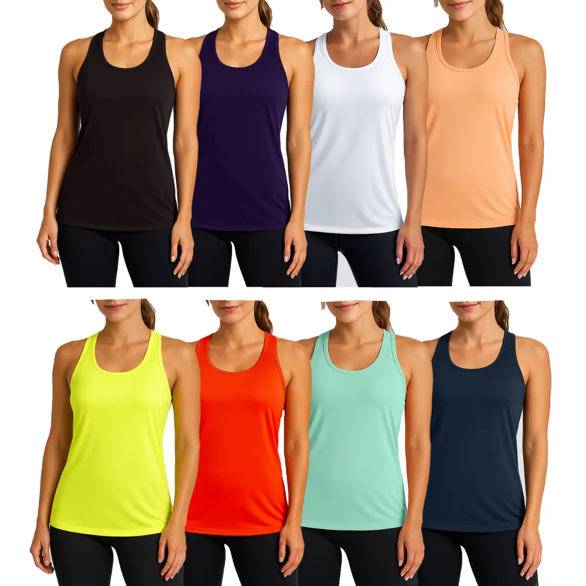 Women's 3-Pack Casual Slim-fitting Moisture Wicking Comfort Fabric Racerback Tops with Reflective Polyester Women's 3-Pack Casual Slim-fitting Moisture Wicking Comfort Fabric Racerback Tops with Reflective Polyester