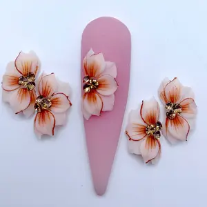Premade 3D Ombre Brown acrylic flower 4pcs nail charms nail art