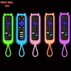 Glow in The Dark Roku Remote Cover, Cute Cat Ear Silicone Protective Case for Roku TV/Express 4K+/Hisense/Onn Roku, Anti-Lost Remote Sleeve with Lanyard
