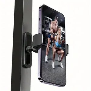 Fitness Bike Magnetic Phone Holder Premium 360 Degree Adjustable Dual Magnets Clamp – 17Mm Ball Head ABS Material Carbon Fiber Texture Mesh Portable Smartphone Mount