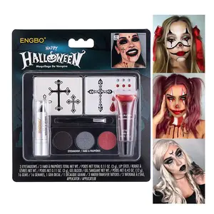 Halloween Makeup Kit Complete Face Eye & Lip Cosmetic Set with Lipstick Eyeliner Eyeshadow Realistic Dripping Blood Gel for Zombie Vampire Monster Looks Non Toxic Washable SFX Makeup Gift Ships Same Day - 1Pcs