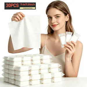Compressed Towel Tablets, Portable Disposable Face Towels, Individually Wrapped Compressed Towels, Expands with Water, Soft & Lint-Free, 11.8 x 9.4 Inch, Travel Size (30/50/100Counts)