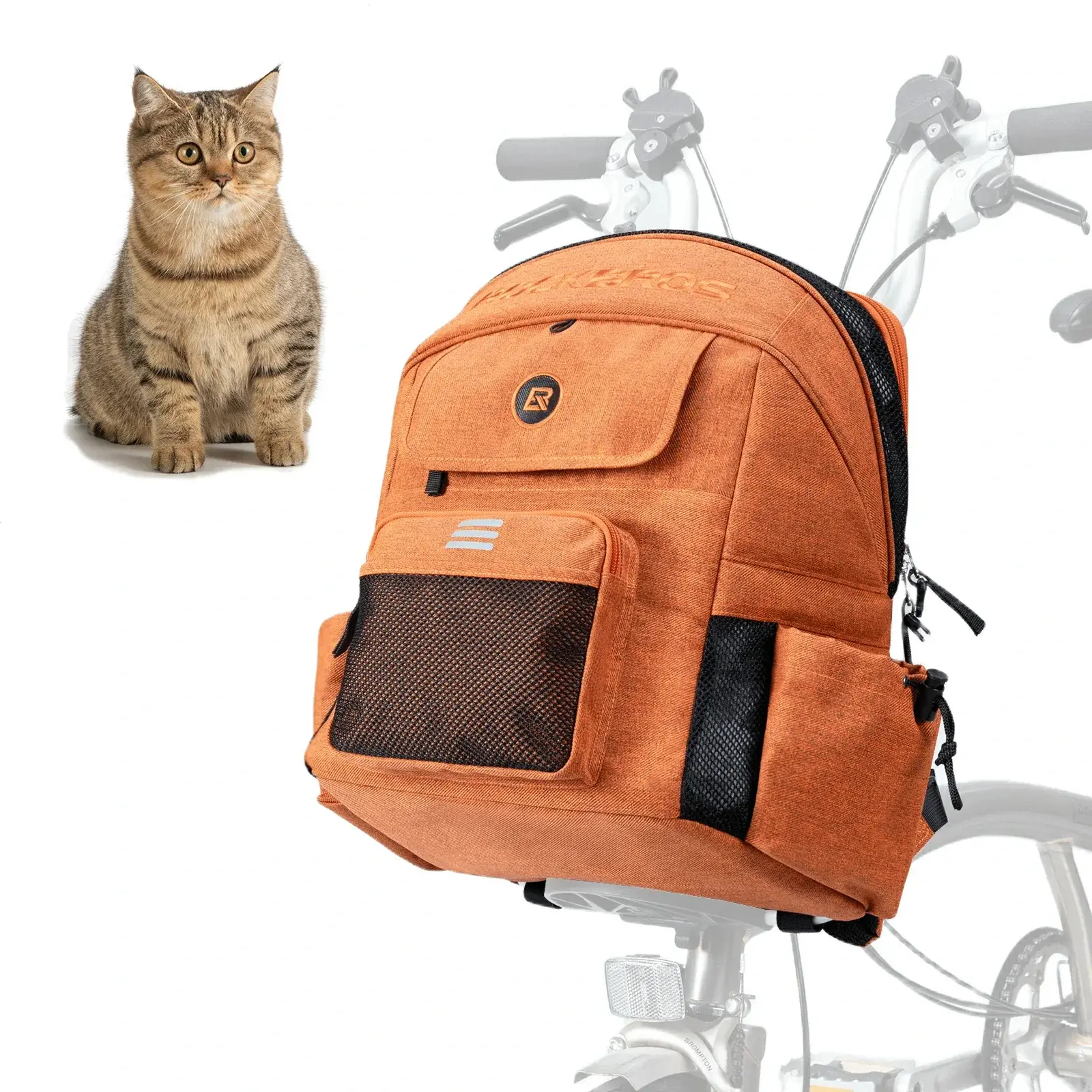ROCKBROS Foldable Pet Carrier Backpack in Waterproof Oxford Fabric, Bike-Mounted Bag with Safety Harness & Drawstring Pocket for Pets up to 6kg, 30×26×38cm, 6Kg Load Capacity, 460G/M², Folds Compactly, Safe Carry