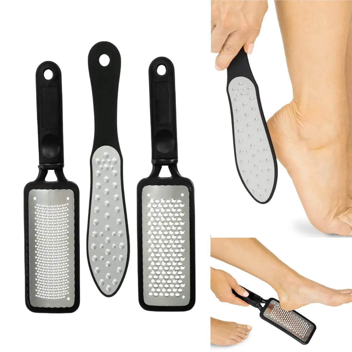 Foot File Callus Remover 3 PCS, Stainless Steel Heel Grater for Dead Skin, Wet & Dry Pedicure Tool for Cracked Heels, Home Foot Care for Men Women