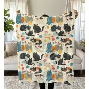 Cozy Cat-Themed Sherpa Fleece Blanket - Soft, Lightweight & Skin-Friendly For Couch, Bed, Travel & Office - Perfect Gift For Cat Lovers - All-Season Comfort, Cat Lover Gifts