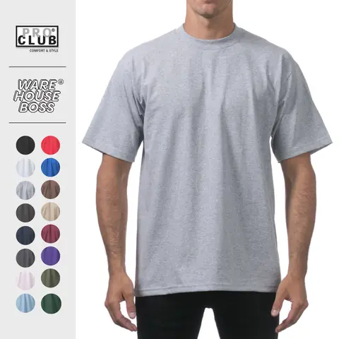 PROCLUB Men's Heavyweight Short Sleeve Shirts PRO CLUB Plain Crew neck T-Shirt Casual Cotton Tee Basic Hip Hop Harem Shirts Big and Tall