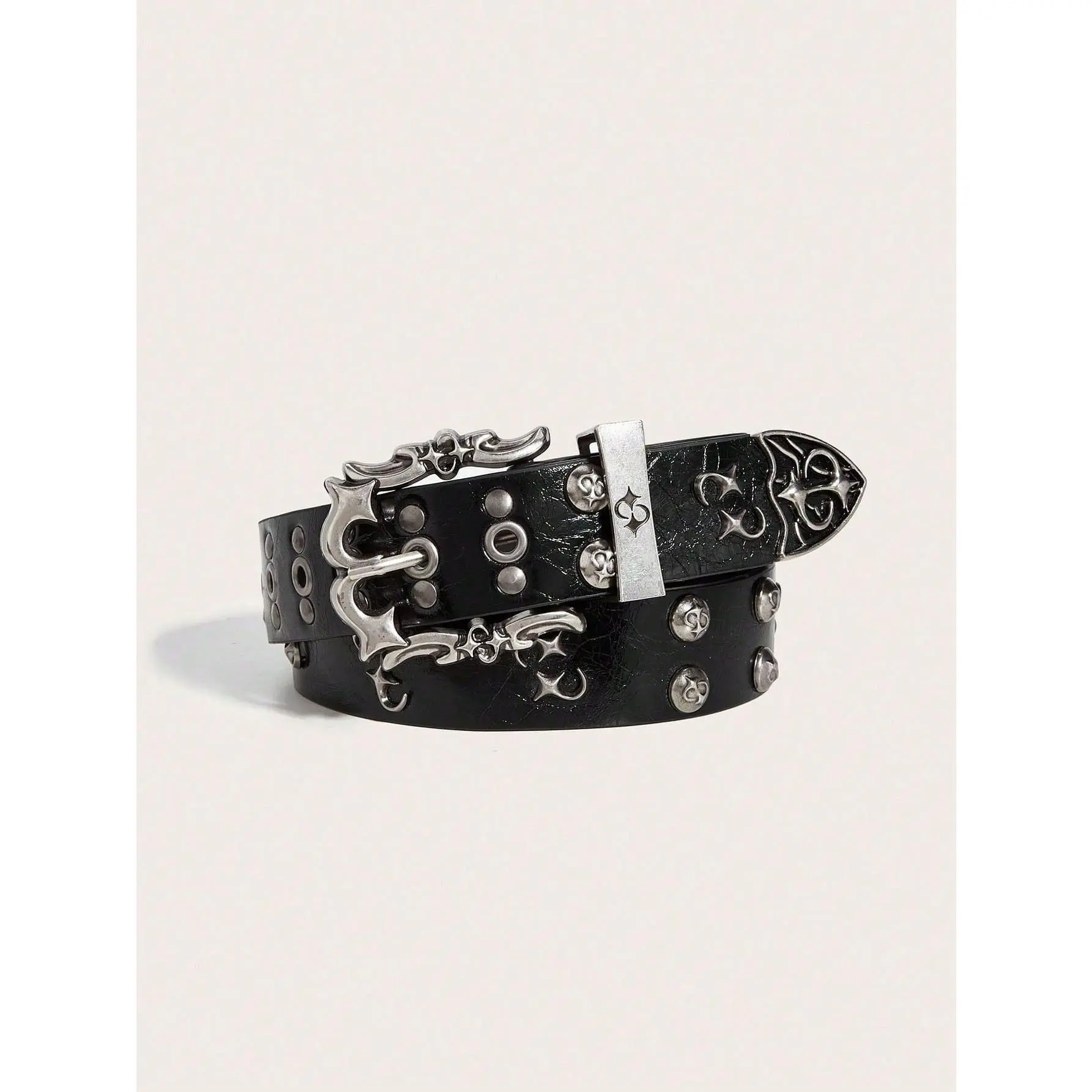 Women's and Men's Studded Belt,  Style Belt, Metal Punk Rock Style Rivet Faux Leather Belt with Cross Rivets, Suitable for Jeans, Trousers, Autumn, Fall, Halloween, Autumn and Winter Accessories Star Decorated Belt