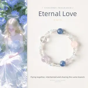 [Love Eternal] crystal bracelet, kyanite rose quartz white crystal moonstone, unisex, daily wear gift, natural stone, love romance harmony symbol