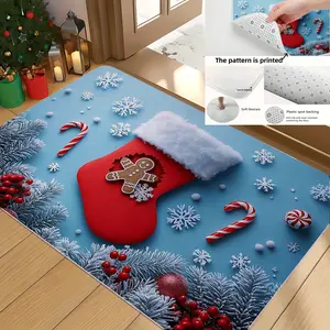 Christmas Decor Bath Mat with Gingerbread Man Design, Soft Flannel Non-Slip Bathroom Rug for Entryway Living Room Bedroom Kitchen Office