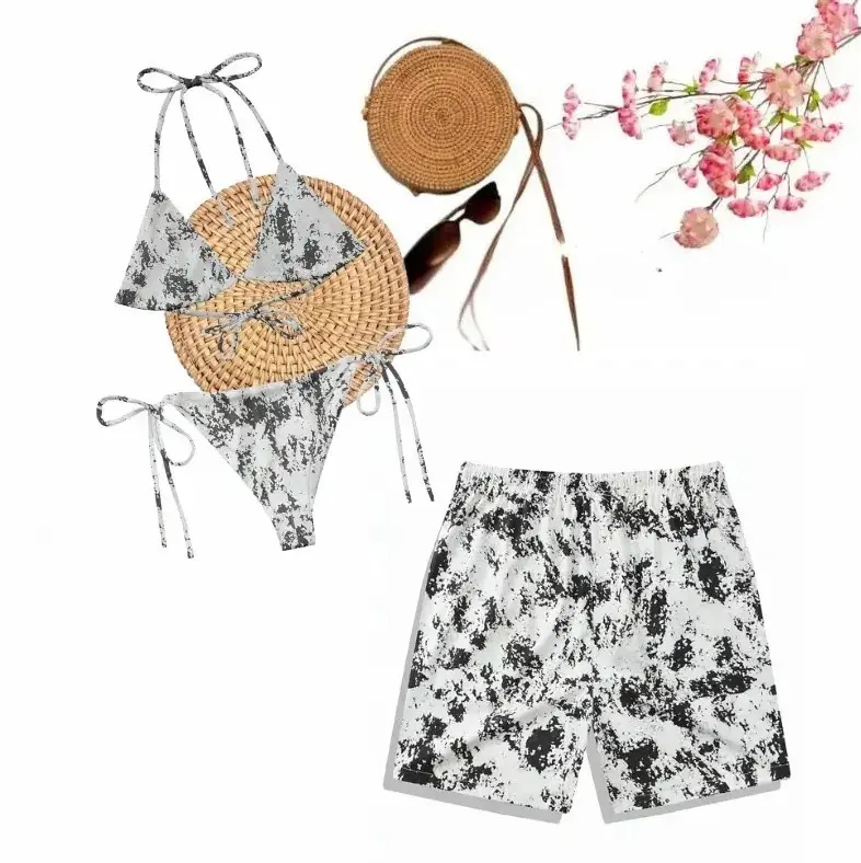 Matching Camo Bottomland Swimsuits for Couples - Women's Swim Bra  Tie Side Thong Bikini Men's Beach Shorts, Summer Vacation Swimsuit, Aloha Beach Outfit, Casual Holiday Bathing Suit Set