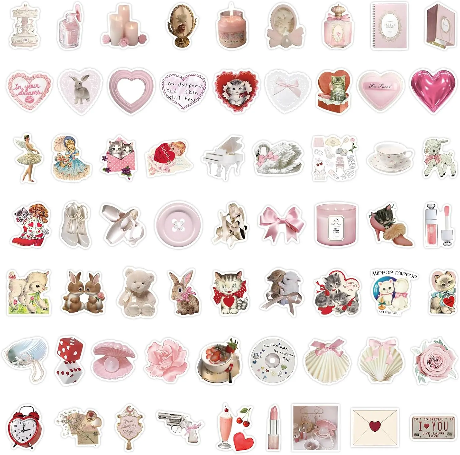 60pcs Coquette Stickers Cute Vinyl Laptop Stickers, Waterproof Aesthetic Stickers, Pink Sticker Pack for Girls Water Bottles Laptop Computer Phone Guitar (60 Coquette Stickers)
