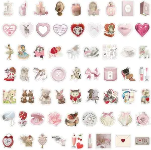 60pcs Coquette Stickers Cute Vinyl Laptop Stickers, Waterproof Aesthetic Stickers, Pink Sticker Pack for Girls Water Bottles Laptop Computer Phone Guitar (60 Coquette Stickers)