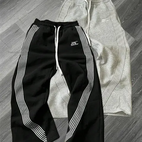 Men’s 2-Pack Striped Wide-Leg Track Pants - 4 Side Stripes, Adjustable Drawstring, Loose Unrestricted Fit, All-Season Men's Clothing, Streetwear Clothing, Ideal for Jogging Workouts
