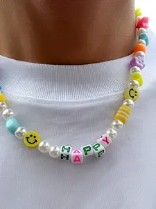 Men's Cute Acrylic Pearl Necklace, Versatile Fashion Accessory, Plain Design, All Seasons Wear, No Choking Hazard, Lead & Cadmium Free