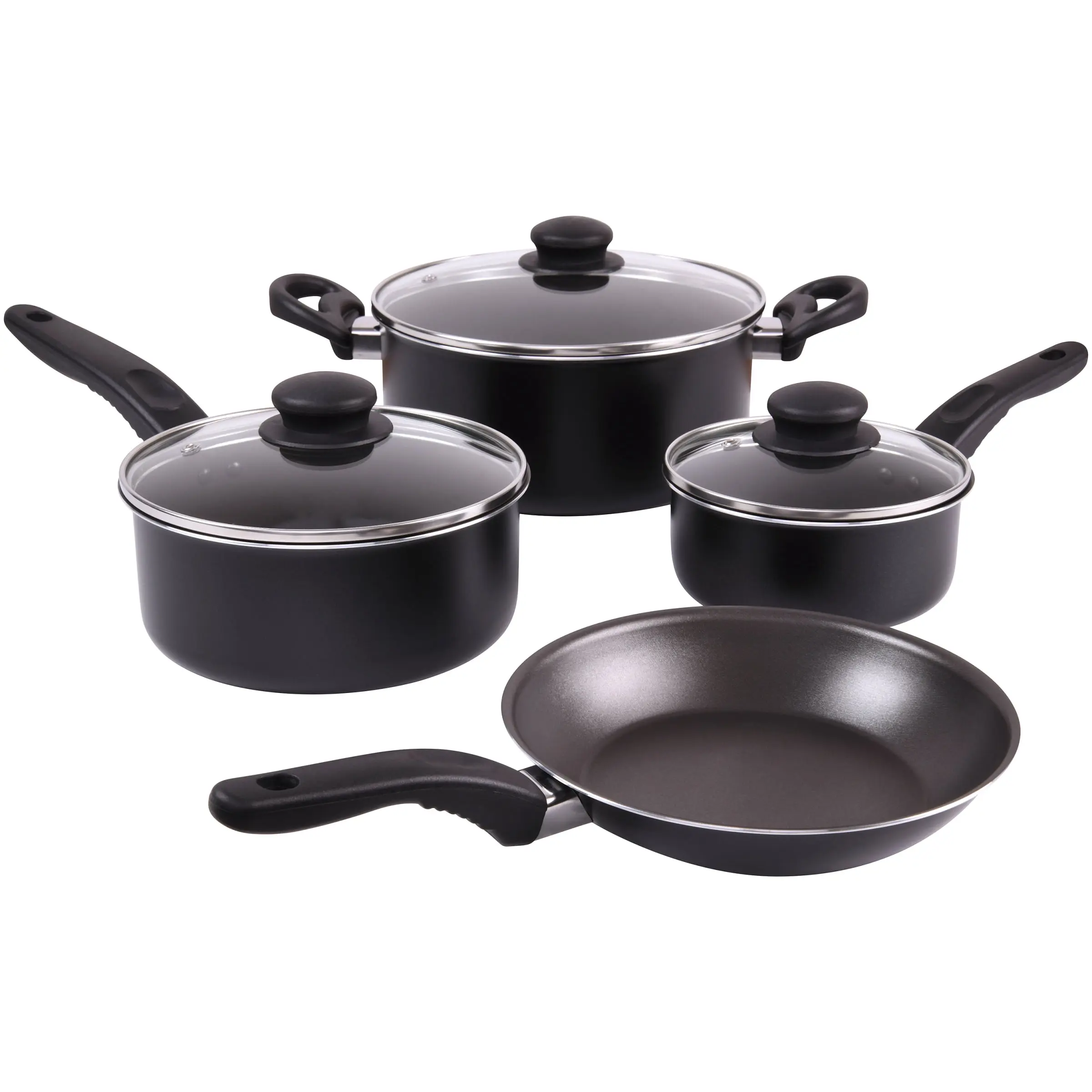 Mainstays 7 Piece Non Stick Aluminium, Pots and Pans Cookware Set, Black