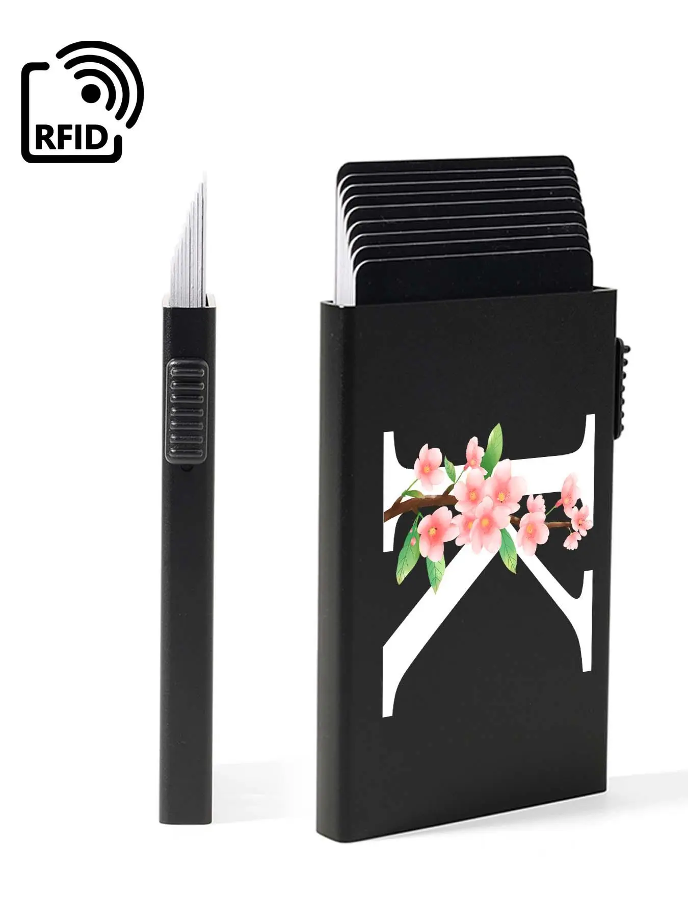 Cherry Blossom Pattern RFID Smart Wallet, Credit Card Men's and Women's Card Bag Wallet, Pop-Up Minimalist Wallet, Card Storage Black Wallet