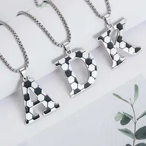 Alphabet Football Necklace Stainless Steel Black and White Football A-Z Oil Drop Box Chain Fashion Accessories Teen Gifts