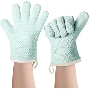 Silicone Oven Mitts Heat Resistant 450 Degrees with Waterproof & Non-Slip Oven Gloves with Fingers, Silicone Oven Gloves Kitchen Mittens for Baking Cooking Barbecue