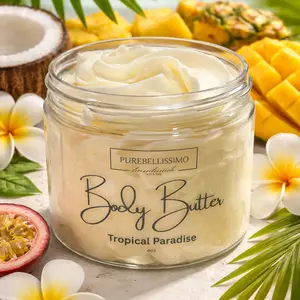 Purebellissimo Whipped Body Butter Tropical Paradise 4oz Luxurious Moisturizing Cream with Whipped Texture for Soft Supple Skin