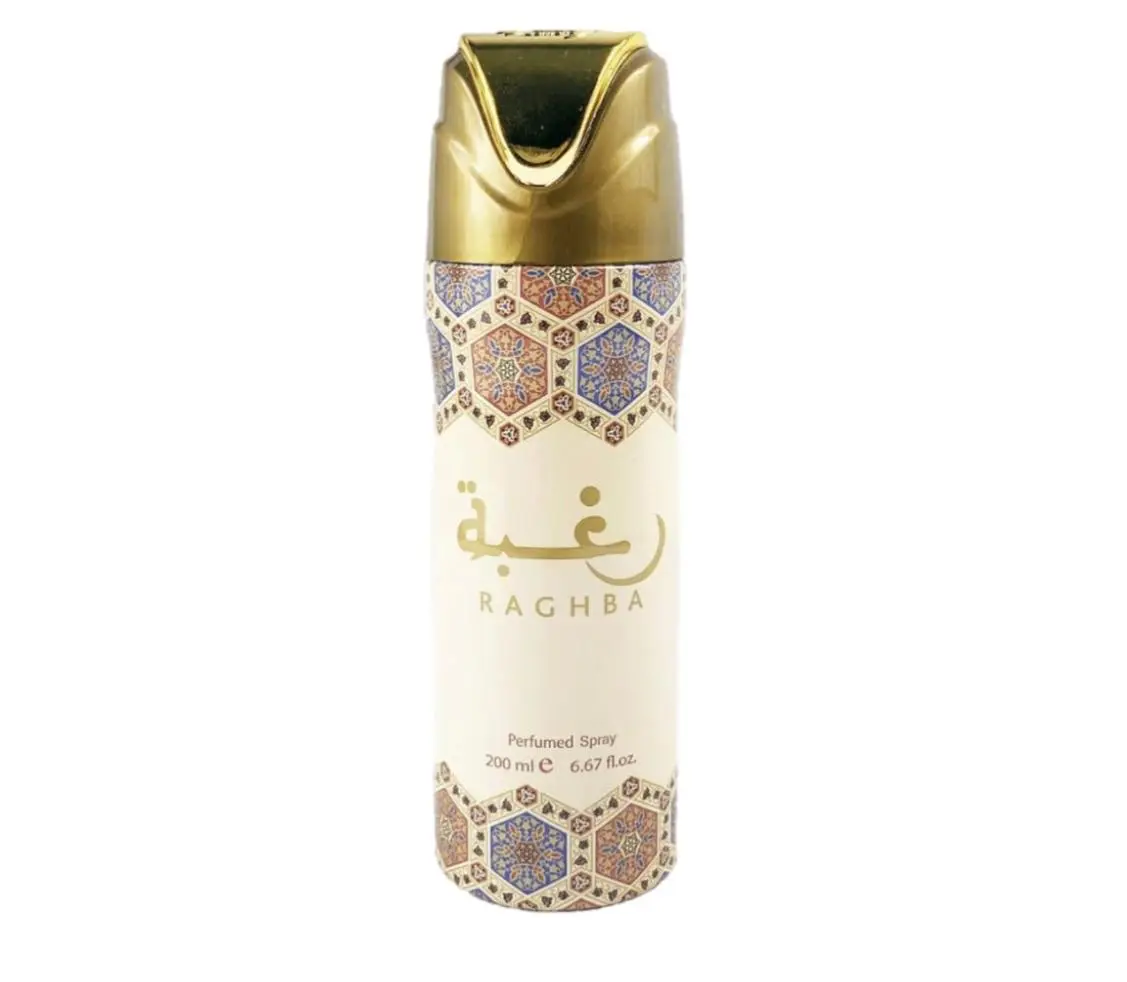 Lattafa Raghba Unisex Body Spray 200ml (6.67oz) - Oud, Amber, Warm, Spicy, Smoky Vanilla Fragrance with Sweet, Woody, and Smoky Notes for All Seasons