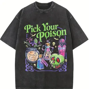 Pick Your Poison T-shirt, Poison Bottles Shirt, Halloween Potion Design Shirt, Witchy Vibes T-shirt, Creepy Skull Art Shirt, Dark Aesthetic T-shirt, Gift for Men Women, Crew Neck T-shirt, Trending T-shirt